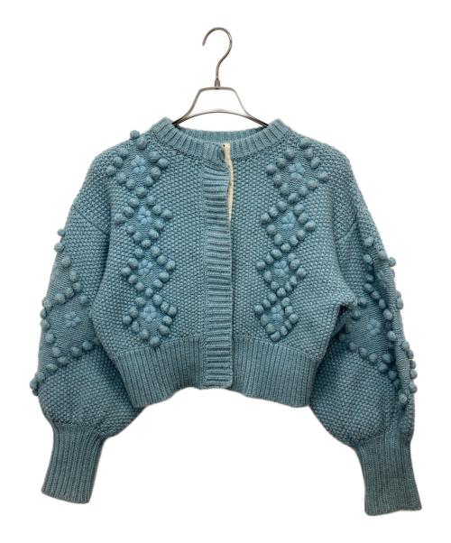 holiday（ホリデー）HOLIDAY (ホリデー) WOOL CASHMERE PONPON KNIT CARDIGAN スカイブルー サイズ:ONEの古着・服飾アイテム
