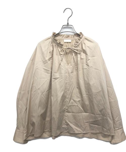 BALLSEY（ボールジィ）BALLSEY (ボールジィ) ハイカウントサテンネックフリルブラウス ベージュ サイズ:Sの古着・服飾アイテム