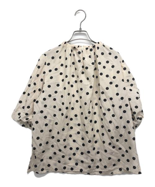 BALLSEY（ボールジィ）BALLSEY (ボールジィ) コットンシルクドットプリント ネックギャザーブラウス ベージュ サイズ:Sの古着・服飾アイテム