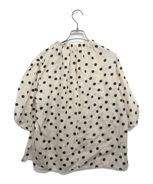 BALLSEY（ボールジィ）BALLSEY (ボールジィ) コットンシルクドットプリント ネックギャザーブラウス ベージュ サイズ:Sの古着・服飾アイテム