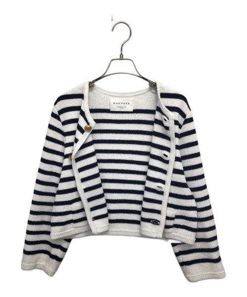 MACPHEE（マカフィー）MACPHEE (マカフィー) ハーフミラノ クルーネックカーディガン ホワイト サイズ:Sの古着・服飾アイテム