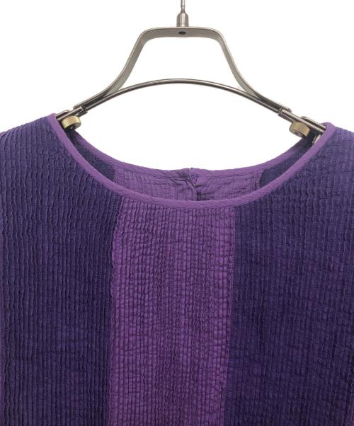 maison de soil（メゾンドソイル）maison de soil (メゾンドソイル) コットンリネンパッチワークワンピース パープル サイズ:Ⅱの古着・服飾アイテム