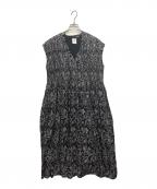 maison de soilメゾンドソイル）の古着「ピンタックフラワーデザインワンピース」｜ネイビー