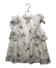 Snidel（スナイデル）の古着「リボンスリーブオーガンシースルーブラウス」｜ホワイト