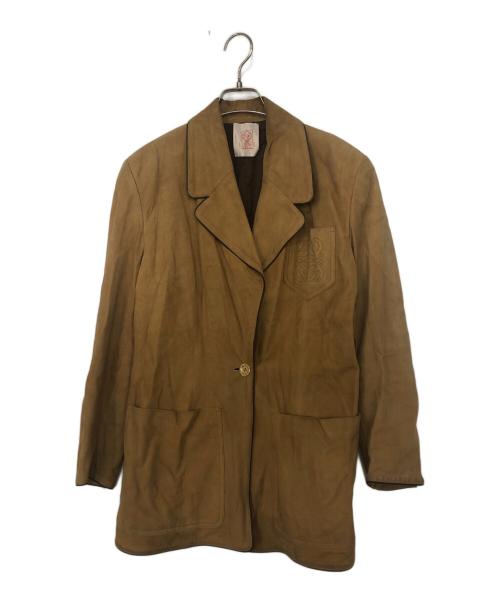 LOEWE（ロエベ）LOEWE (ロエベ) 胸アナグラムレザーテーラードジャケット ベージュ サイズ:42の古着・服飾アイテム