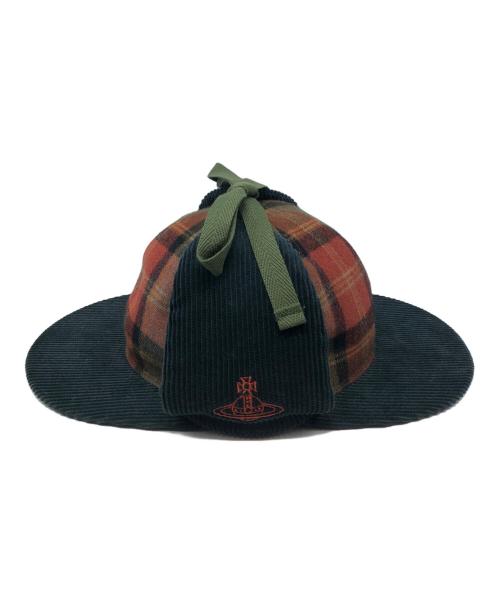 Vivienne Westwood（ヴィヴィアンウエストウッド）Vivienne Westwood (ヴィヴィアンウエストウッド) タータンチェックコーデュロイディアストーカー/キャップ ネイビー サイズ:S～Mの古着・服飾アイテム