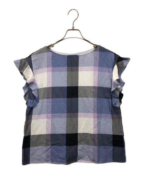 BLUE LABEL CRESTBRIDGE（ブルーレーベルクレストブリッジ）BLUE LABEL CRESTBRIDGE (ブルーレーベルクレストブリッジ) 袖フリルノースリーブチェックブラウス ブルー サイズ:38 未使用品の古着・服飾アイテム