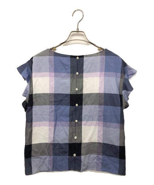 BLUE LABEL CRESTBRIDGE（ブルーレーベルクレストブリッジ）BLUE LABEL CRESTBRIDGE (ブルーレーベルクレストブリッジ) 袖フリルノースリーブチェックブラウス ブルー サイズ:38 未使用品の古着・服飾アイテム