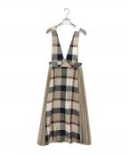 BLUE LABEL CRESTBRIDGEブルーレーベルクレストブリッジ）の古着「プリーツ切替ノースリーブワンピース」｜ベージュ