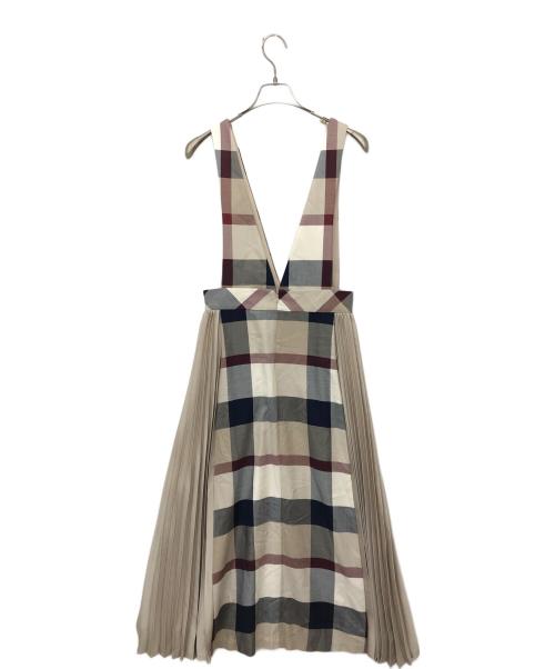 BLUE LABEL CRESTBRIDGE（ブルーレーベルクレストブリッジ）BLUE LABEL CRESTBRIDGE (ブルーレーベルクレストブリッジ) プリーツ切替ノースリーブワンピース ベージュ サイズ:38の古着・服飾アイテム