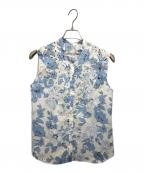 TOMORROW LAND collectionトゥモローランドコレクション）の古着「モノフラワーエンブロイダリー ボザムノースリーブブラウス」｜スカイブルー