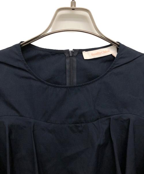 SEE BY CHLOE（シーバイクロエ）SEE BY CHLOE (シーバイクロエ) ドローコード付フリルブラウス ネイビー サイズ:34の古着・服飾アイテム