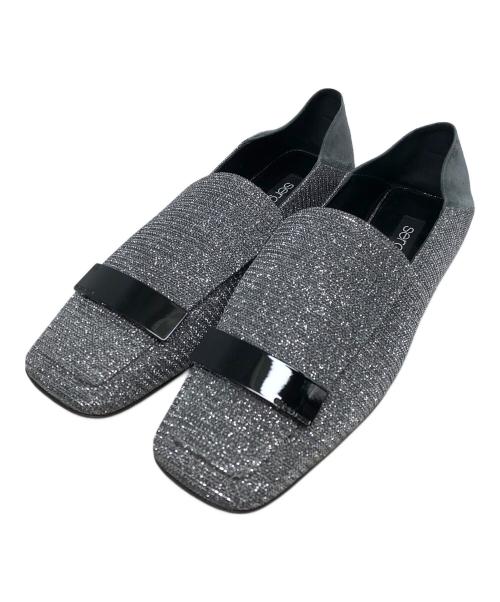 sergio rossi（セルジオロッシ）sergio rossi (セルジオロッシ) SR1/スクエアトゥラメローファー シルバー サイズ:39の古着・服飾アイテム