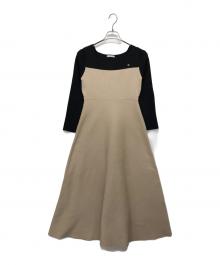 JILL BY JILLSTUART（ジル バイ ジルスチュアート）の古着「長袖ソウバリフレアニットワンピース」｜ベージュ×ブラック