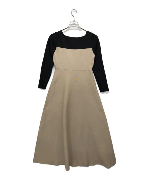 JILL BY JILLSTUART（ジル バイ ジルスチュアート）JILL BY JILLSTUART (ジル バイ ジルスチュアート) 長袖ソウバリフレアニットワンピース ベージュ×ブラック サイズ:Mの古着・服飾アイテム