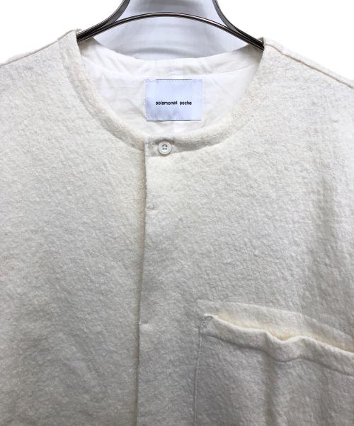 solamonat poche（ソラモナ ポッシェ）solamonat poche (ソラモナ ポッシェ) 圧縮ニットクルーシャツウールノーカラージャケット アイボリー サイズ:Fの古着・服飾アイテム