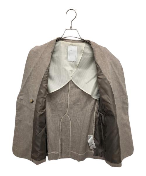 Noble（ノーブル）Noble (ノーブル) 麻ストレッチピークドラペルダブルジャケット ベージュ サイズ:36の古着・服飾アイテム