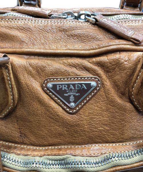 PRADA（プラダ）PRADA (プラダ) ウォッシュ加工レザーハンドバッグ ブラウンの古着・服飾アイテム