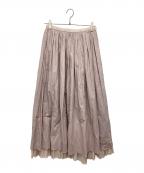DRAWERドゥロワー）の古着「カラミレースギャザーロングスカート」｜ピンク