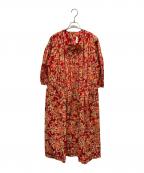 PINK HOUSEピンクハウス）の古着「リボン付花柄ロングワンピース」｜レッド