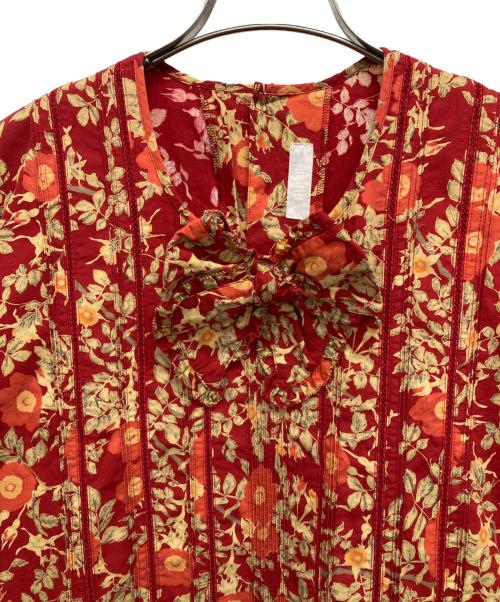 PINK HOUSE（ピンクハウス）PINK HOUSE (ピンクハウス) リボン付花柄ロングワンピース レッド サイズ:記載なしの古着・服飾アイテム