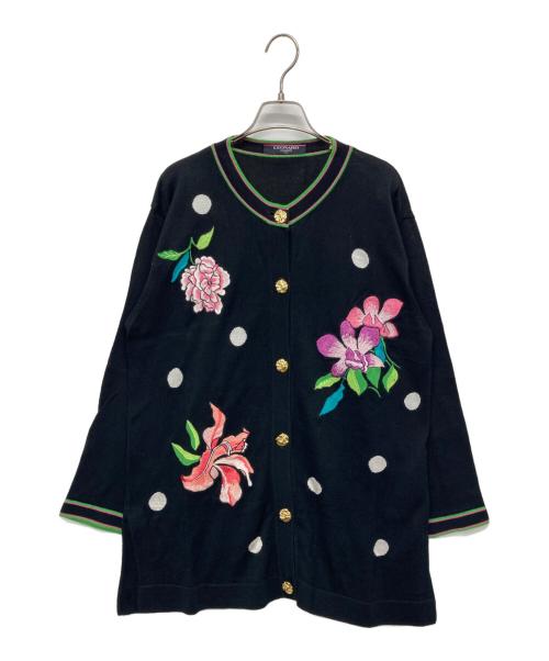 LEONARD FASHION（レオナールファッション）LEONARD FASHION (レオナールファッション) 金釦花刺繍ニットカーディガン ブラック サイズ:Mの古着・服飾アイテム