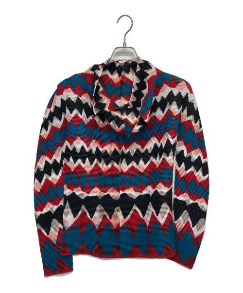 me ISSEY MIYAKE（ミーイッセイ ミヤケ）me ISSEY MIYAKE (ミーイッセイ ミヤケ) 総柄ハイネックプリーツブラウス/カットソー マルチカラー サイズ:表記無しの古着・服飾アイテム