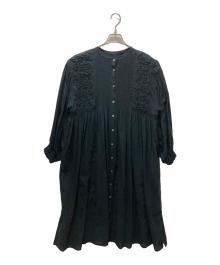 tumugu（ツムグ）の古着「ハンド刺繍コットンモス2WAYワンピース」｜ブラック