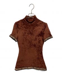 Jean Paul GAULTIER（ジャンポールゴルチェ）の古着「ロゴリブベルベットハイネックトップス/ベロアカットソー」｜ブラウン