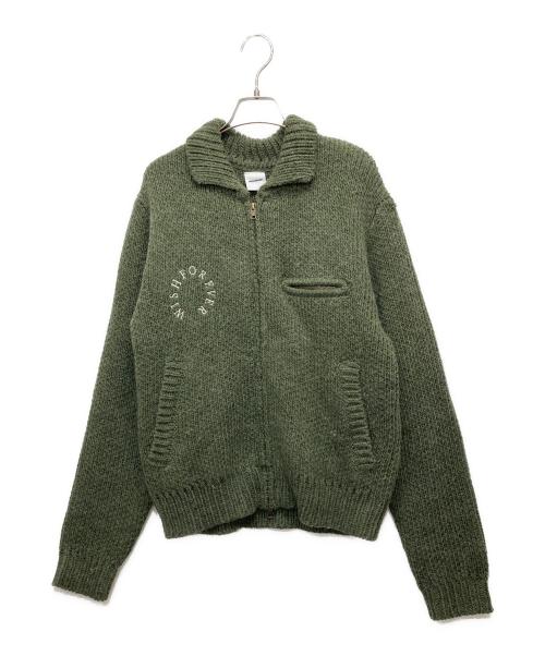 WISH FOREVER（ウィッシュフォーエバー）WISH FOREVER (ウィッシュフォーエバー) DETROIT WOOL BLEND KNIT JACKET グリーン サイズ:Mの古着・服飾アイテム