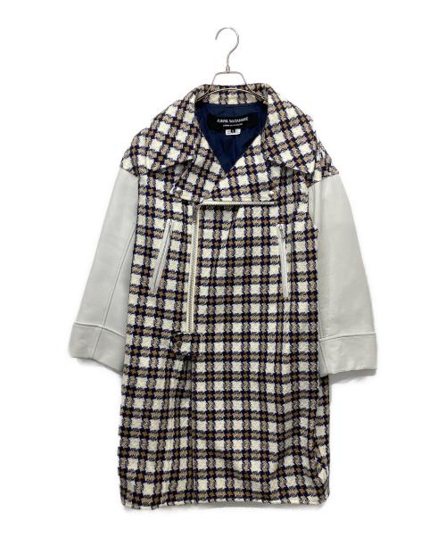 JUNYA WATANABE COMME des GARCONS（ジュンヤワタナベ コムデギャルソン）JUNYA WATANABE COMME des GARCONS ((ジュンヤワタナベ コムデギャルソン) チェック柄ライダースコート ホワイト サイズ:Sの古着・服飾アイテム