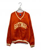 Championチャンピオン）の古着「90’sVネックカレッジロゴスウェット」｜オレンジ