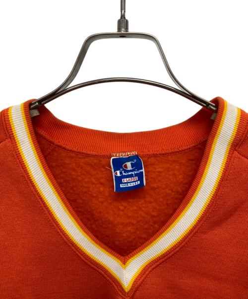 Champion（チャンピオン）Champion (チャンピオン) 90’sVネックカレッジロゴスウェット オレンジ サイズ:XLの古着・服飾アイテム