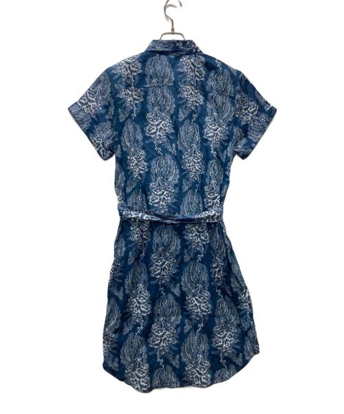 LAUREN RALPH LAUREN（ローレンラルフローレン）LAUREN RALPH LAUREN (ローレンラルフローレン) 総柄ベルテッドリネンワンピース ブルー サイズ:2 未使用品の古着・服飾アイテム
