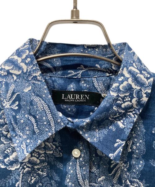 LAUREN RALPH LAUREN（ローレンラルフローレン）LAUREN RALPH LAUREN (ローレンラルフローレン) 総柄ベルテッドリネンワンピース ブルー サイズ:2 未使用品の古着・服飾アイテム