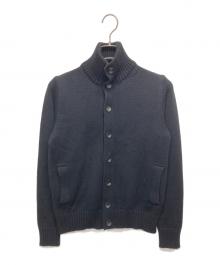 Zanone（ザノーネ）の古着「5ゲージウールソリッドスタンドカラーニットカーディガン」｜ブラック