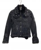 L.G.Bルグランブルー）の古着「ファー襟ダメージデニムジャケット」｜ブラック