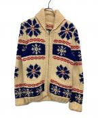 VINTAGEヴィンテージ）の古着「60s雪柄カウチンニットカーディガン」｜ベージュ