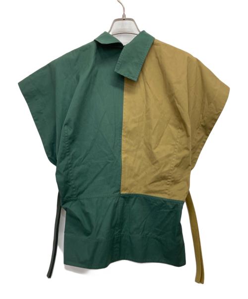 CELINE（セリーヌ）CELINE (セリーヌ) DEPOSE/バイカラーノースリーブブラウス ブラウン×グリーン サイズ:36の古着・服飾アイテム
