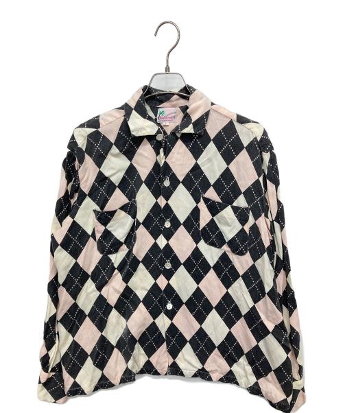 Reminiscence（レミニセンス）Reminiscence (レミニセンス) 80sレーヨンオープンカラーシャツ ピンク×ブラック サイズ:Lの古着・服飾アイテム