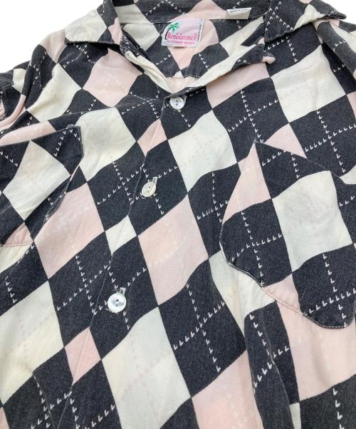 Reminiscence（レミニセンス）Reminiscence (レミニセンス) 80sレーヨンオープンカラーシャツ ピンク×ブラック サイズ:Lの古着・服飾アイテム