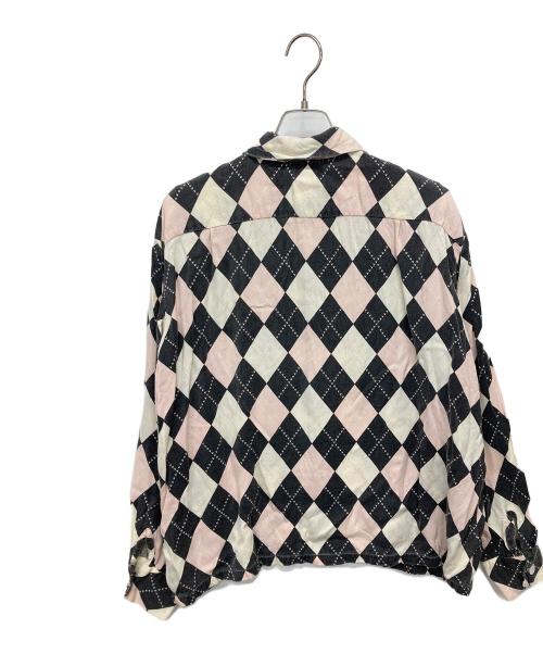 Reminiscence（レミニセンス）Reminiscence (レミニセンス) 80sレーヨンオープンカラーシャツ ピンク×ブラック サイズ:Lの古着・服飾アイテム