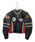 VANSONバンソン）の古着「レーシングレザージャケット」｜ブラック