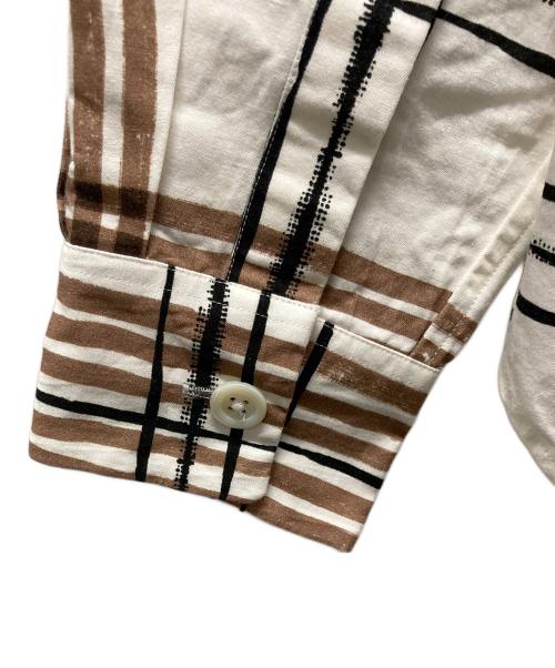 MARGARET HOWELL（マーガレットハウエル）MARGARET HOWELL (マーガレットハウエル) PAINTED CHECK COTTON LINEN ブラウン サイズ:SIZE 1 未使用品の古着・服飾アイテム