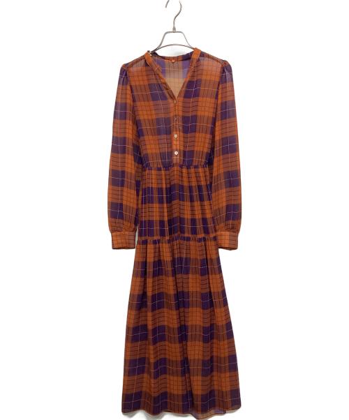 Diagram（ダイアグラム）Diagram (ダイアグラム) ボウタイ付きチェックプリントワンピース ブラウン サイズ:36の古着・服飾アイテム