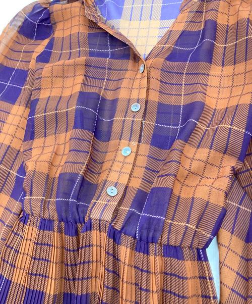 Diagram（ダイアグラム）Diagram (ダイアグラム) ボウタイ付きチェックプリントワンピース ブラウン サイズ:36の古着・服飾アイテム