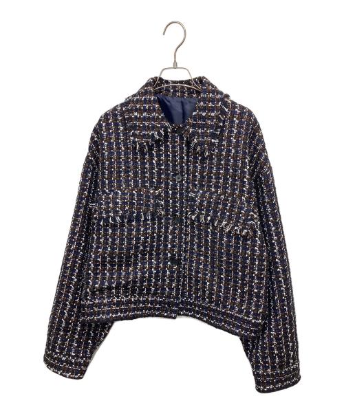 #Newans（ハッシュニュアンス）#Newans (ハッシュニュアンス) ツイードブルゾン ネイビー×ブラウン サイズ:M(1) 未使用品の古着・服飾アイテム