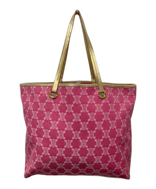 CELINE（セリーヌ）CELINE (セリーヌ) マカダム柄キャンバストートバッグ ピンク×ゴールドの古着・服飾アイテム