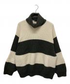 LAD MUSICIANラッドミュージシャン）の古着「タートルネックボーダーニット」｜ホワイト×オリーブ