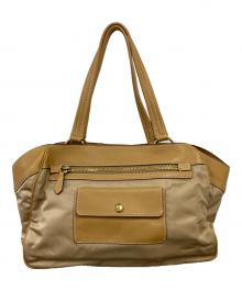 PRADA（プラダ）の古着「レザー切替トートバッグ」｜ベージュ